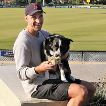 West Coast Eagle Elliot Yeo and his dog Winston get excited for RSPCAs Cupcake Day