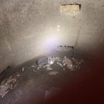 The tiny kitten was found trapped at the bottom of a drain. 