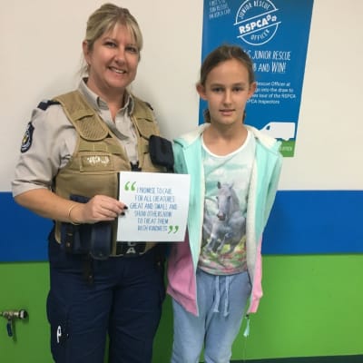 RSPCA WA Junior Rescue office with Inspector Kylie taking an oath to protect animals.
