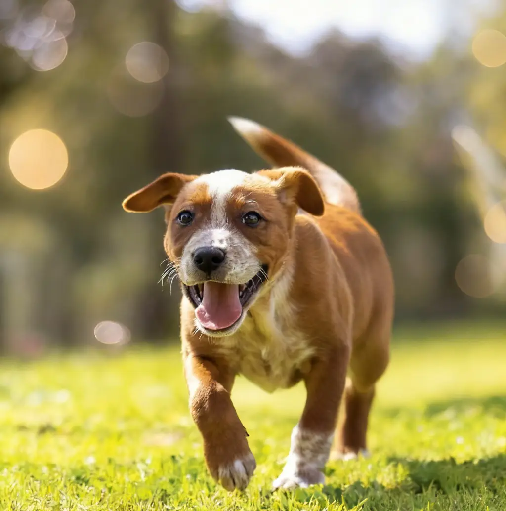 dog happily running