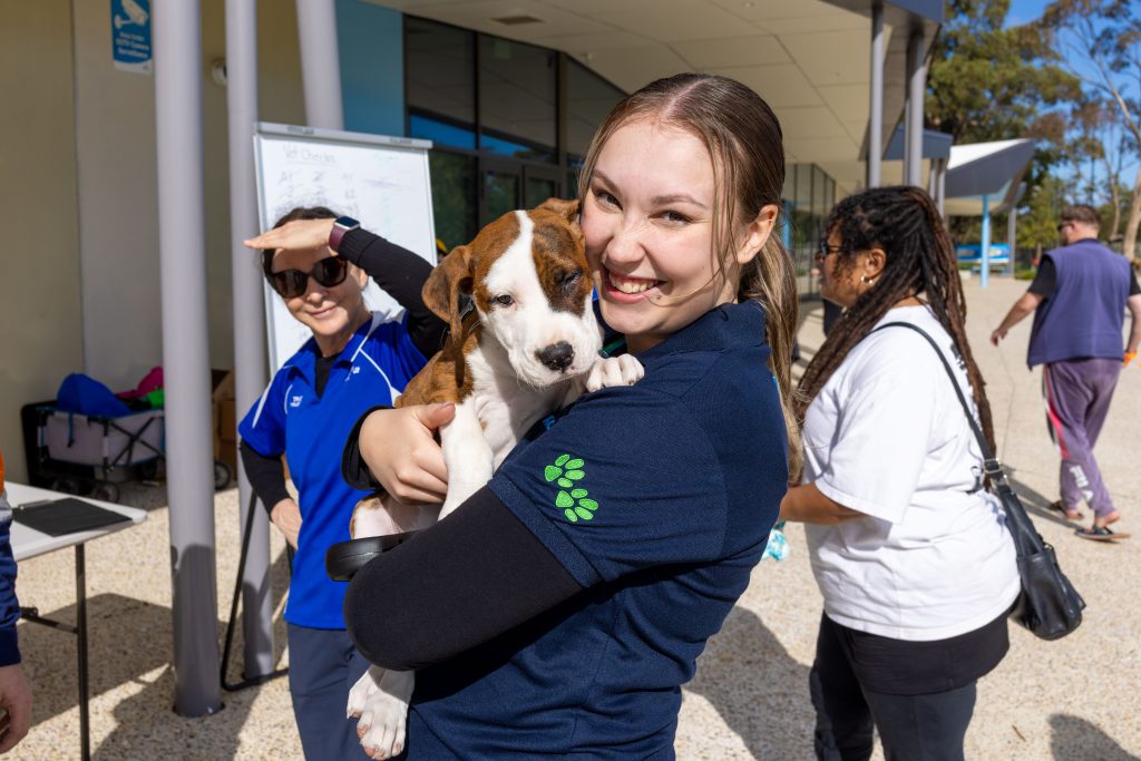 Animal Attendant holding puppy at CAD