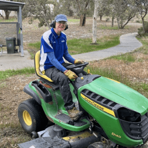 2025 AWA volunteer winner Alan Hodson - on mower